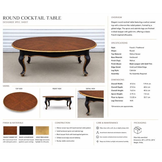 French Provincial Late 20th Century French Provincial Oval Coffee Table in Onyx Black & Tobacco Walnut With Bookmatched Veneer Top For Sale - Image 3 of 4