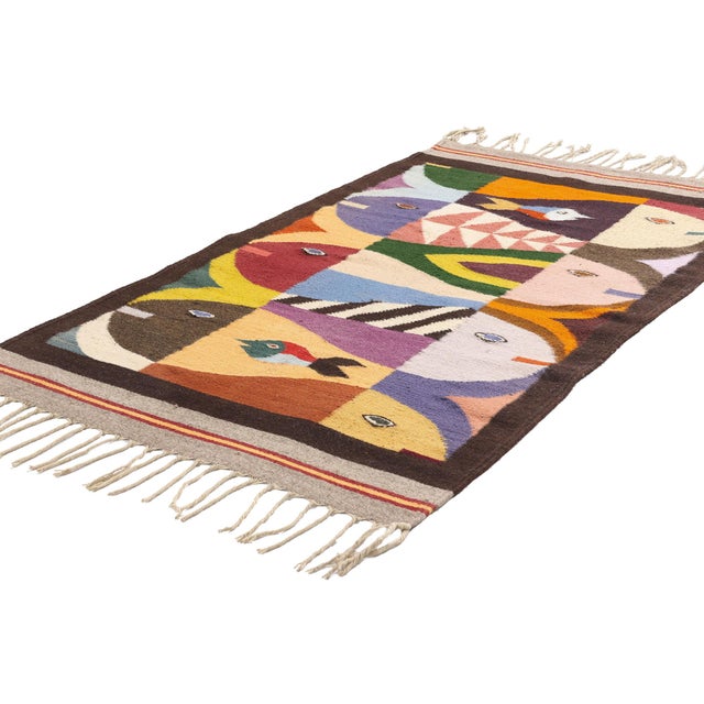 79154 Vintage Tessellated Fish Zapotec Kilim Rug, 02'08 x 04'09. The Aquatic Mosaic: A Vintage Zapotec Kilim Masterpiece...