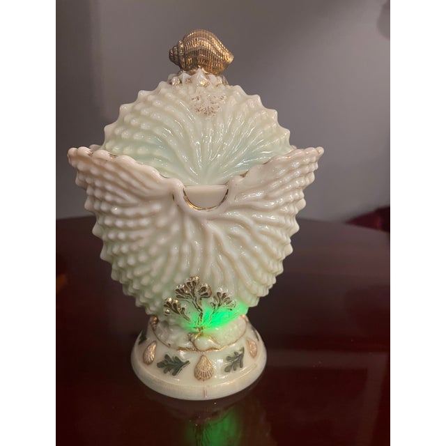 1900 Rare Northwood Argonaut Shell Customer Glass Covered Sugar Bowl Gilt Accents For Sale - Image 11 of 15