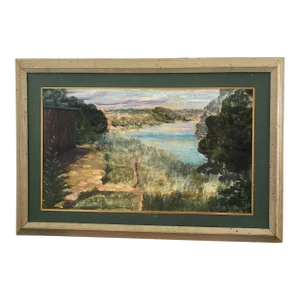 Mid Century Painting of River Bank