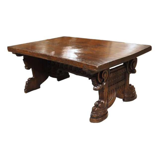 Carved Italian Walnut Coffee Table From Antique Elements For Sale