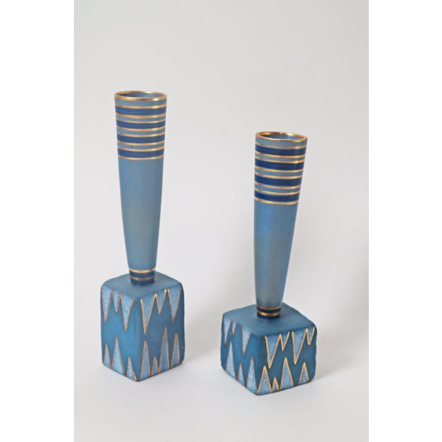 1980s Postmodern Vases in Gold-Blue by Allan Hytholm, Denmark, 1980s, Set of 2 For Sale - Image 5 of 11