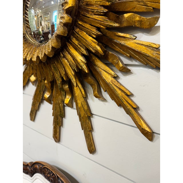 French Vintage Convex Sunburst Mirror For Sale - Image 3 of 10