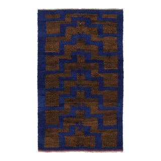 Vintage Turkish Tulu Rug, Navy Blue and Brown Geometric Pattern - Rug & Kilim For Sale