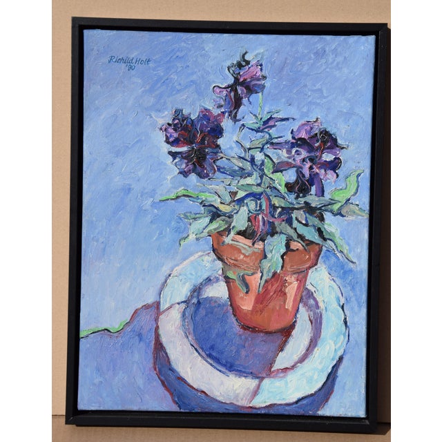 Postmodern Richild Holt, Pansies, 1990, Oil Painting on Canvas, Framed For Sale - Image 3 of 12