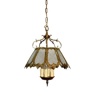 Antique French Brass and Glass Chandelier from Unbekannt, 1930s For Sale