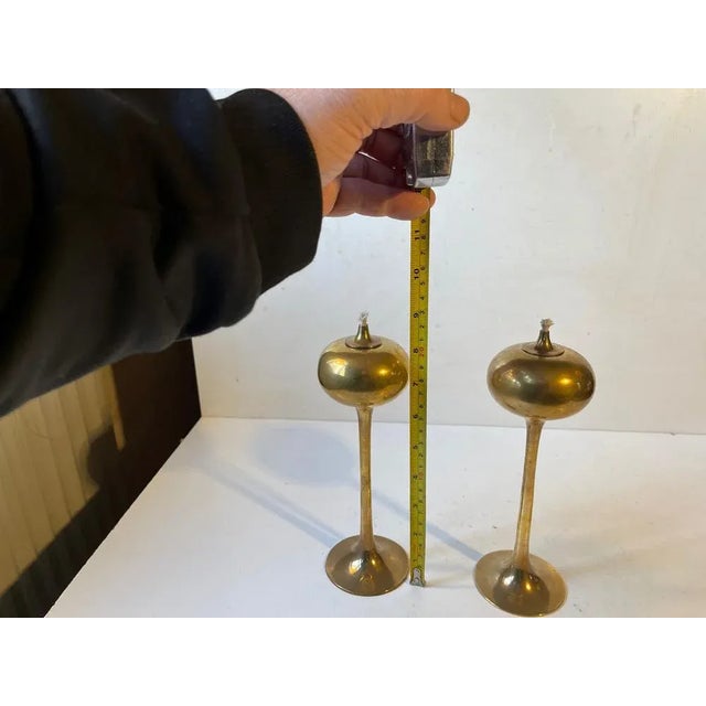 1970s Scandinavian Modern Brass Oil Lamps, 1970s, Set of 2 For Sale - Image 5 of 8