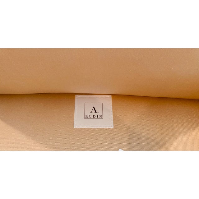A. Rudin Upholstered Silk Roll Arm Sofa Loose Back &Seat Cushions With Dressmakers Skirt Four Decorative Pillows For Sale - Image 12 of 12