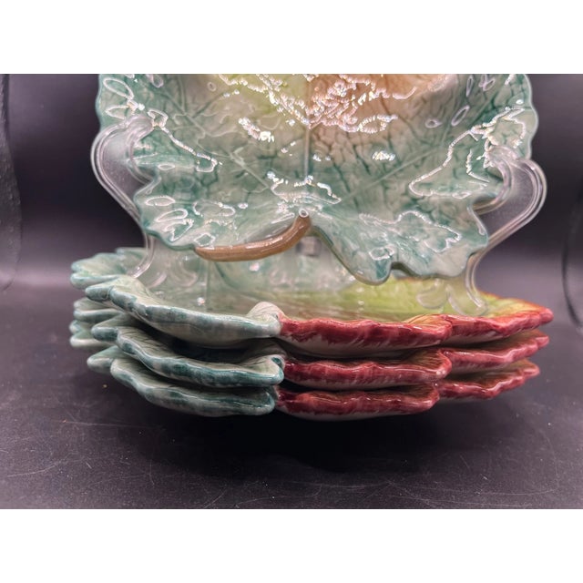 Vintage Fitz and Floyd Ironstone Majolica Leaf Plates - Set of 4 For Sale In Phoenix - Image 6 of 6