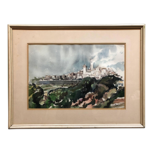Maurice FreedModernist Landscape 'Portugal' Watercolor Painting