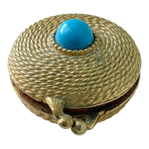 Vintage 1960s Estée Lauder Gold Tone Rope Motif Turquoise Resin Solid Perfume Compact
