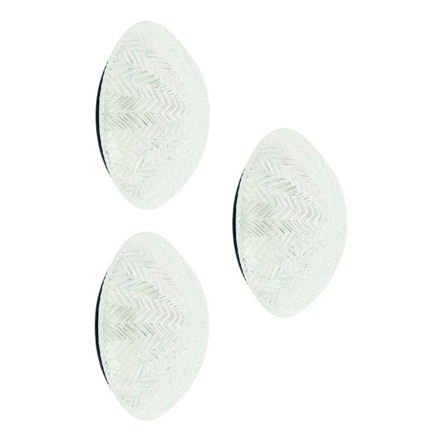 Mid-Century Modern Art Deco Glass Flush Mounts from Limburg, Germany, 1970s For Sale