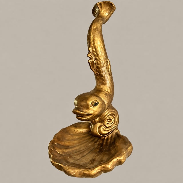 Mid 20th Century Vintage Mid Century Asian Gold Koi Dolphin and Shell Wall Shelf Decorative Bracket For Sale - Image 5 of 10