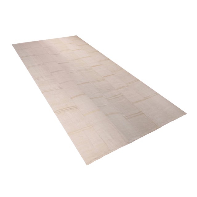 Rug & Kilim Vintage Geometric Striped Beige and Off-White Wool Kilim Rug For Sale - Image 4 of 6