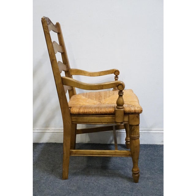 Wood High End Vintage Solid Rubberwood Country French Ladderback Dining Arm Chair W. Rush Seat For Sale - Image 7 of 10