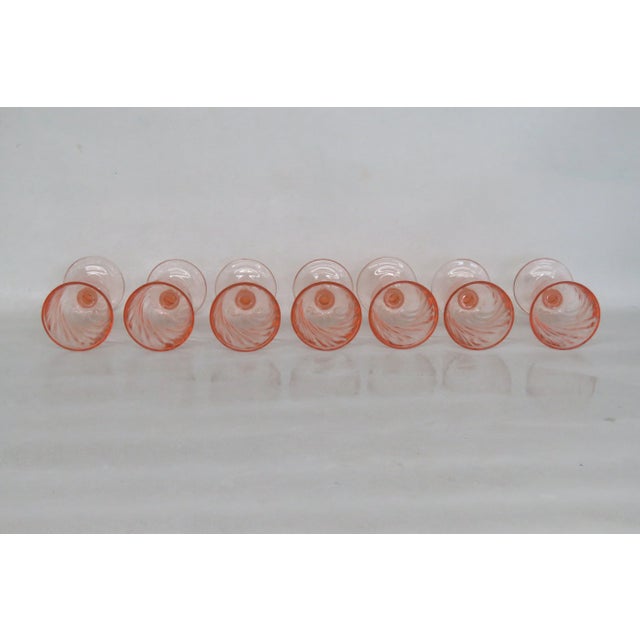 Mid 20th Century Mid 20th Century Rosaline Pink Cordial Glass by Cristal D’Arques Optic Swirl- Set of 7 For Sale - Image 5 of 11