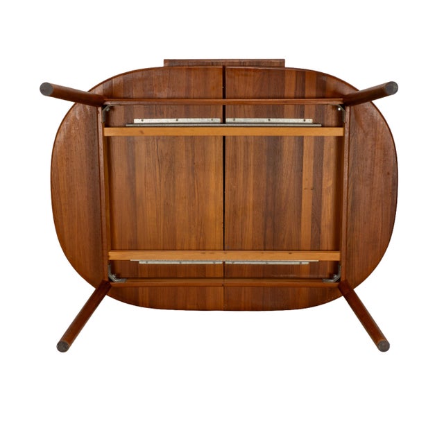 1980s Danish Modern Solid Teak Dining Table W/ Leaf, Oval Extension Table For Sale - Image 16 of 16