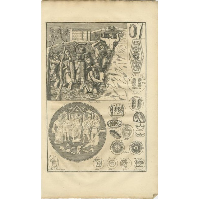 Baroque Montfaucon, Roman Shields, Ancilia and Military Coins with Trajans Column Relief, 1722, Engraving For Sale - Image 3 of 8