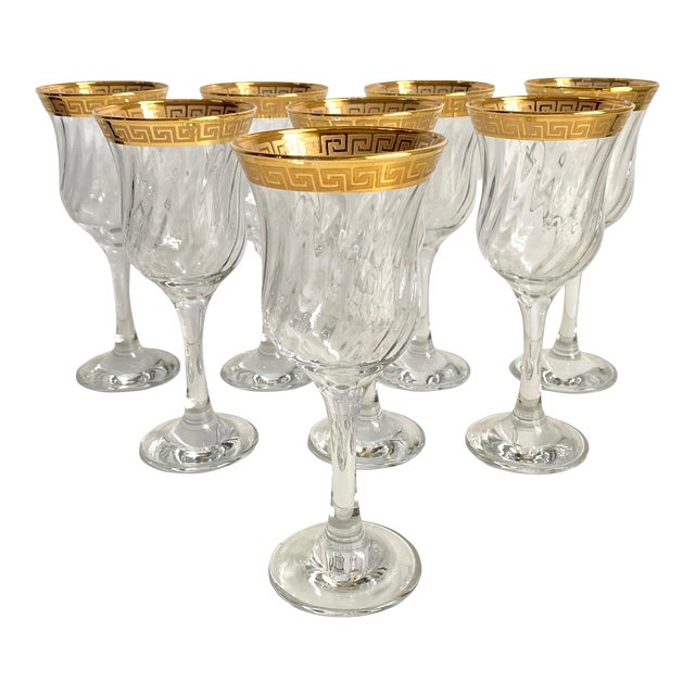 Vintage Italian Gold Gilt Greek Key Wine Glasses Set of 8 Chairish