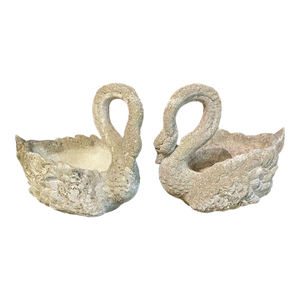 Pair of French Concrete Swan Planters