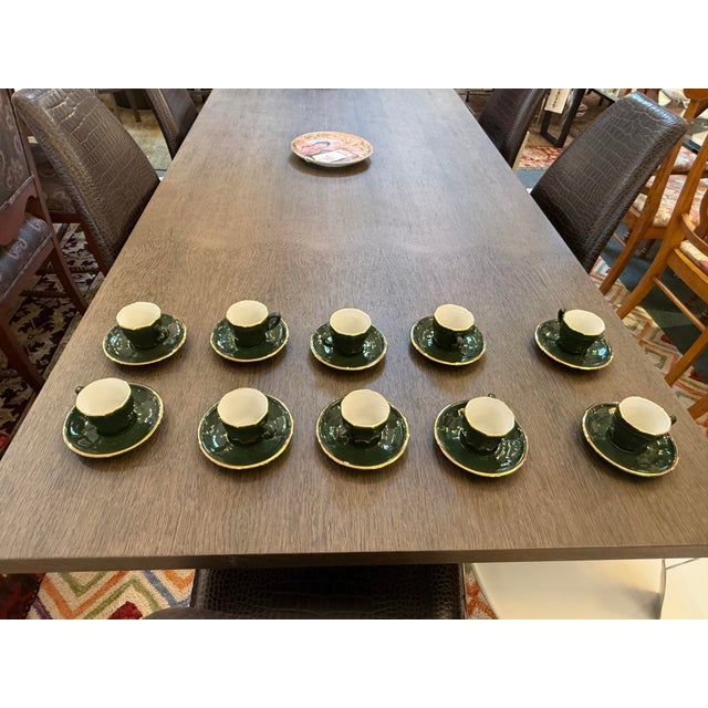 Late 20th Century Apilco Green + Gold Bistroware Demitasse Cups + Saucers, Set of Ten For Sale - Image 4 of 12