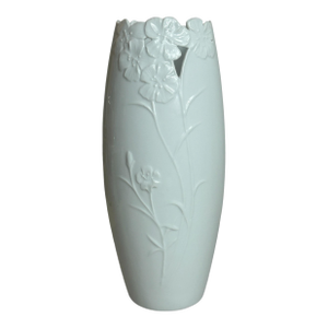 Vintage White Ceramic Flower Vase Floral Design