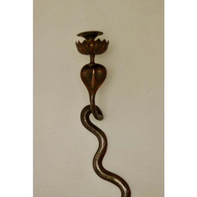Egyptian Revival Style Engraved Brass Cobra Sconces, Set of 2 For Sale - Image 5 of 18