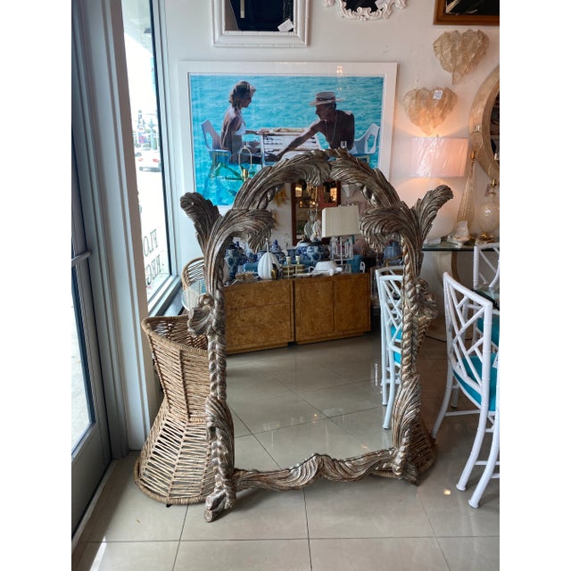 Vintage LaBarge Italian Silver Wood Carved Palm Tree Frond Wall Mirror Serge Roche Style For Sale - Image 10 of 11
