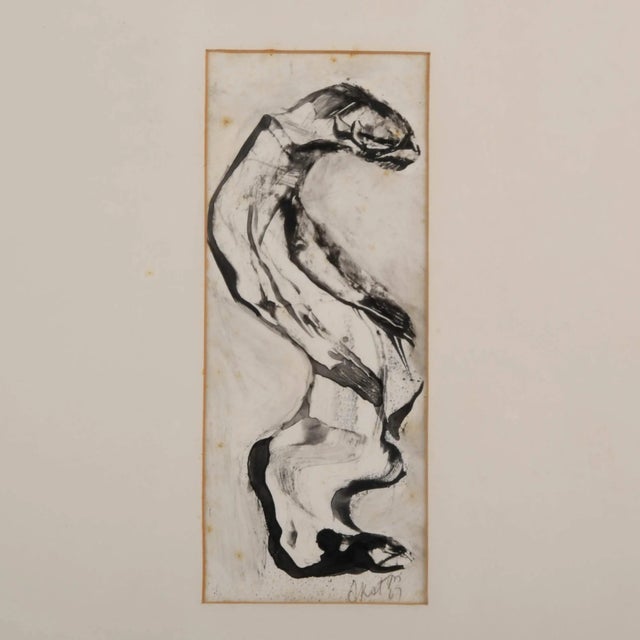 This Framed Signed J. Akston "Untitled, 1967" Monochrome Acrylic on Paper Painting is a vertically oriented artwork...