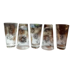 Mid Century Federal Glass Atomic Stars Glasses- Set of 5