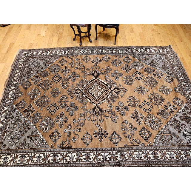 Vintage Persian Bakhtiari Rug, Hand-Knotted Wool, Allover Geometric Pattern, Camelhair & Ivory, 8x11 For Sale - Image 11 of 18