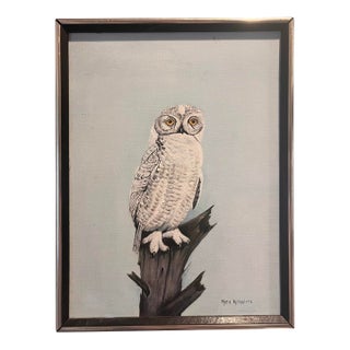 Vintage Owl Painting by Marie Killian, Signed and Dated 1976 For Sale