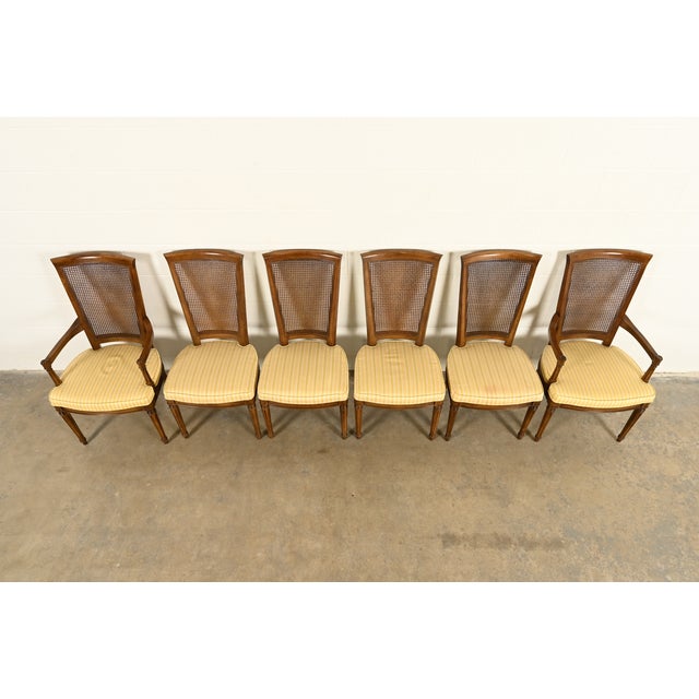 1970s Henredon French Regency Louis XVI Carved Walnut Cane Back Dining Chairs, Set of Six For Sale - Image 5 of 16