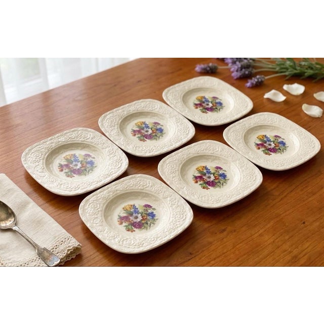 Vintage Crown Ducal "Florentine" Floral Square Plate Set - Set of 6 For Sale In West Palm - Image 6 of 11