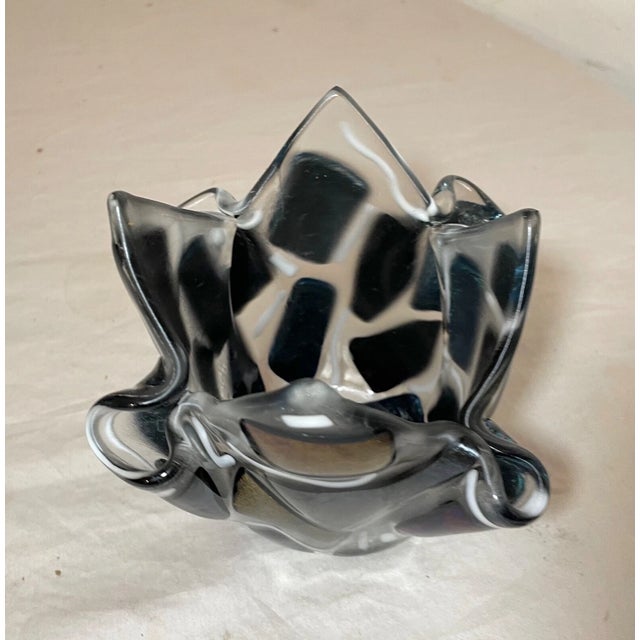 Vintage Hand Made Blown Iridescent Lustre Glass Handkerchief Vase Bowl For Sale - Image 13 of 13