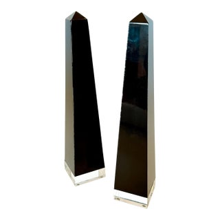 Mid Century Modern Black Lucite Obelisks, a Pair For Sale