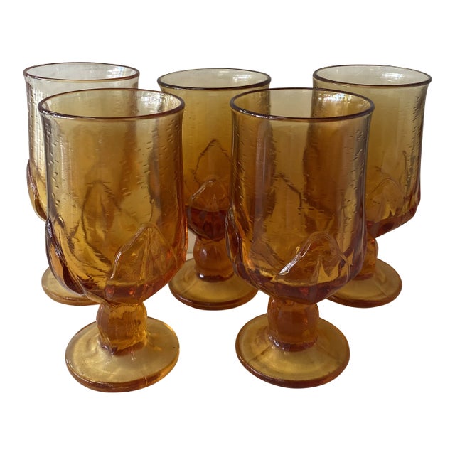 1970s Tiffin Franciscan Gold Goblets- Set of 5 For Sale