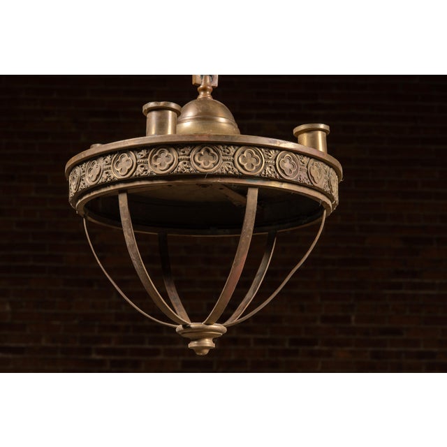 Early 20th Century Large Early 20th Century Gothic Revival Hanging Brass Fixture For Sale - Image 5 of 6