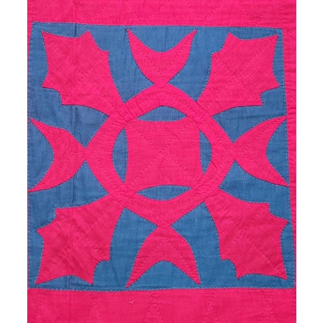 Folk Art 19Thc Red & Teal Applique Quilt For Sale - Image 3 of 7