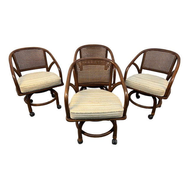 Mid 20th Century Set of Four Wicker and Rattan Dining Chairs by Clark Casual Furniture Inc For Sale