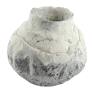 White Engobed Vase with Cracks by ymono, 2018 For Sale