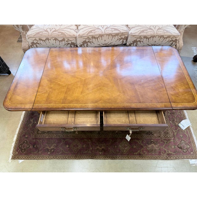 Coffee Jonathan Charles Parquetry Top Drop Leaf Cocktail Table For Sale - Image 8 of 12