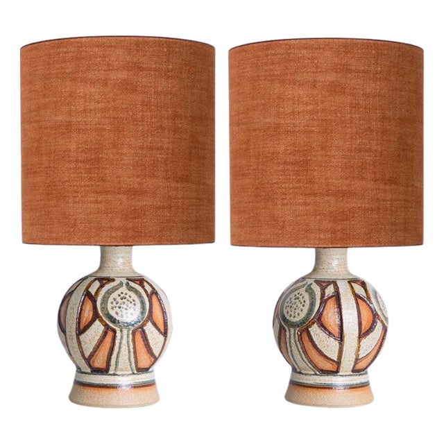 Lamps with Round Brique Lampshades by René Houben for Soholm, 1960s, Set of 2 For Sale