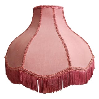 Vintage Maroon Large Fringed Fabric Lampshade For Sale