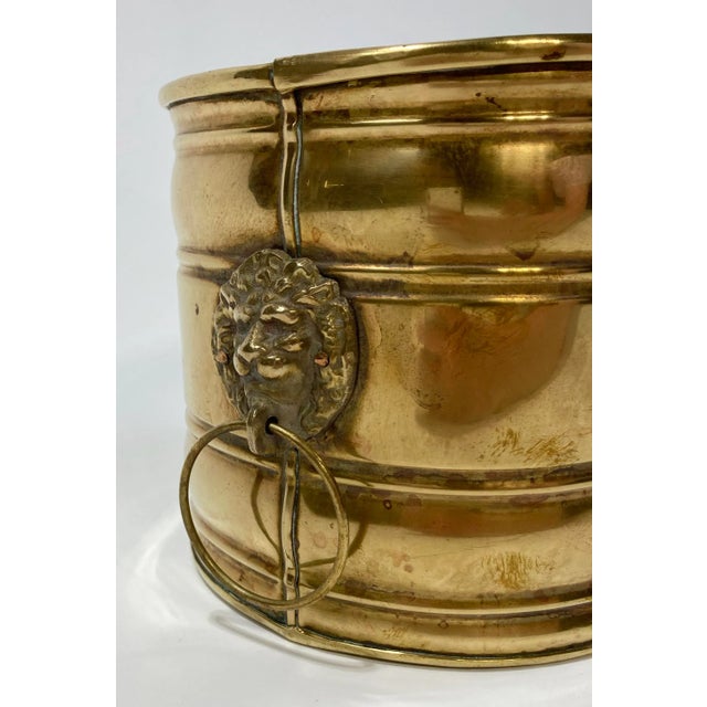Metal Vintage Oval Brass Lion Handled Planter For Sale - Image 7 of 8