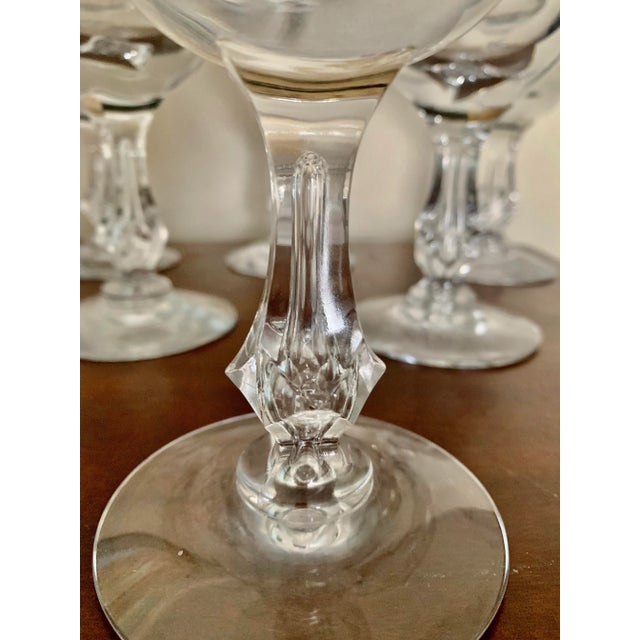 Hollywood Regency Vintage Modern Clear Gilt Tiffin Glass Wine Glasses - Set of 6 For Sale - Image 3 of 6