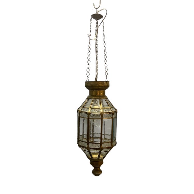 Brass and Glass Pendant Light, 1950s For Sale