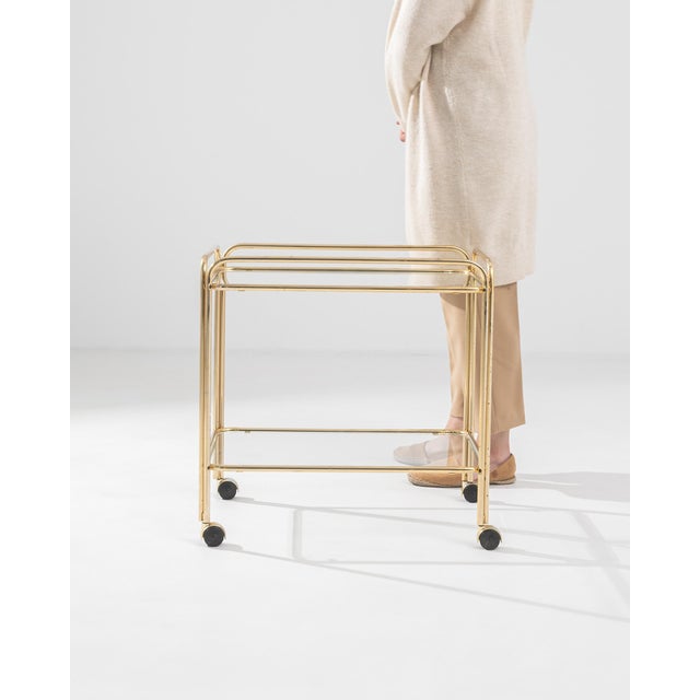 Early 20th Century French Brass Bar Cart with Glass Top on Wheels For Sale - Image 17 of 18