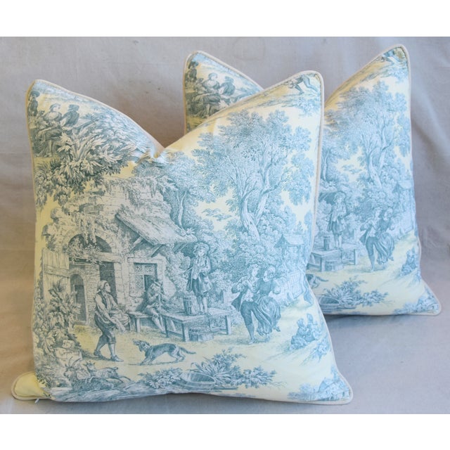 French Farmhouse Country Toile Feather Down Pillows 24 Square