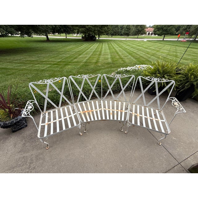 Metal Vintage Woodard Chantilly Rose 3 Piece Curved Outdoor Sofa/Couch With Arms. Alternate Configuration: Love Seat and Setee., Attributed For Sale - Image 7 of 12